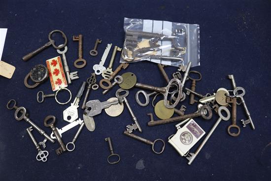 A box of 18th/20th century keys from interesting old buildings including the key to a bible box at St Pauls Cathedral